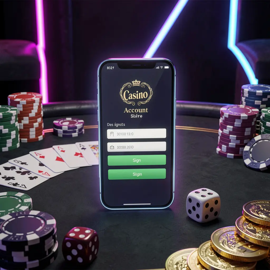 RM 666 casino account sign in scene with a glowing smartphone on a casino table surrounded by cards, chips, dice, and gold coins against an elegant dark background with neon highlights RM 666 casino account sign in scene with a glowing smartphone on a casino table surrounded by cards, chips, dice, and gold coins against an elegant dark background with neon highlights